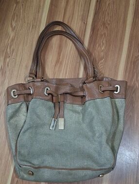 Michael Kors Tan Canvas & Brown Leather Tote Bag